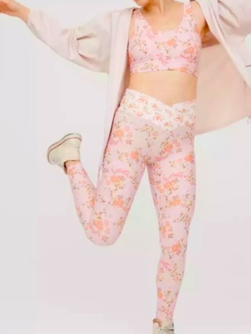 Aerie Offline Pink Floral Crossover Leggings Sz S